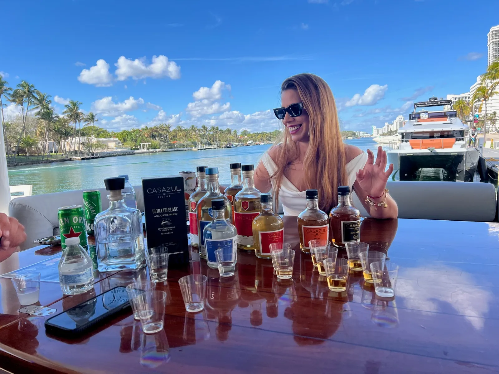 Ándale and Casazul tequila tasting spread aboard the Miami roadshow yacht